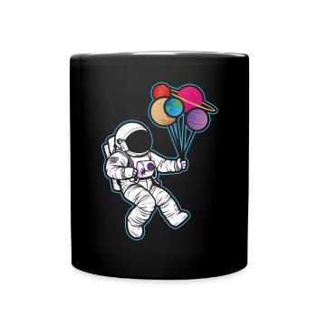 Astronaut Holding Planet Balloons Solar System - Full Colour Mug - black - Front