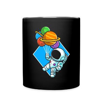Astronaut Holding Planet Balloons Solar System - Full Colour Mug - black - Front