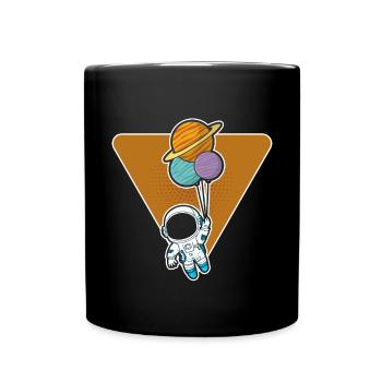 Astronaut Holding Planet Balloons Solar System - Full Colour Mug - black - Front