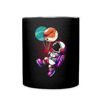 Astronaut Holding Planet Balloons Solar System - Full Colour Mug - black - Front