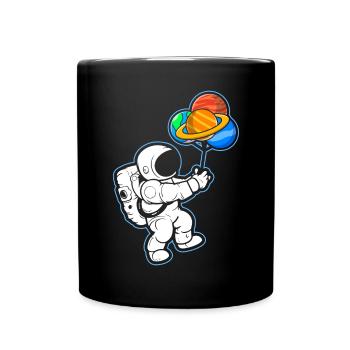 Astronaut Holding Planet Balloons Solar System - Full Colour Mug - black - Front