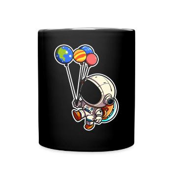 Astronaut Holding Planet Balloons Solar System - Full Colour Mug - black - Front