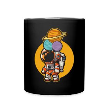 Astronaut Holding Planet Balloons Solar System - Full Colour Mug - black - Front