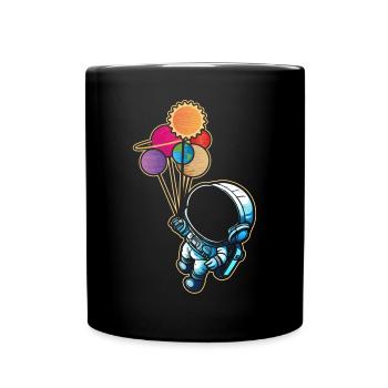 Astronaut Holding Planet Balloons Solar System - Full Colour Mug - black - Front