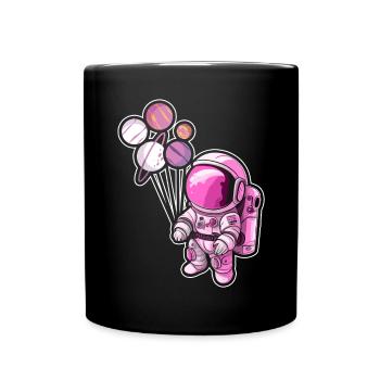 Astronaut Holding Planet Balloons Solar System - Full Colour Mug - black - Front