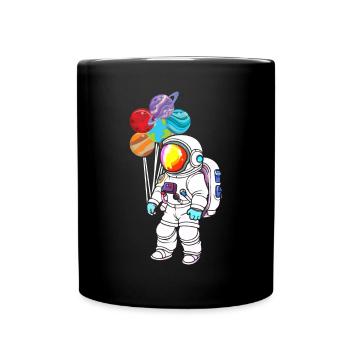 Astronaut Holding Planet Balloons Solar System - Full Colour Mug - black - Front