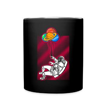 Astronaut Holding Planet Balloons Solar System - Full Colour Mug - black - Front