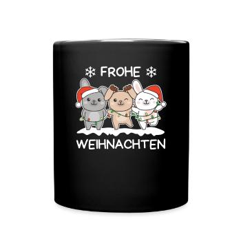 Frohe Weihnachten Hase Heiligabend Hasen - Tasse einfarbig - Schwarz - Vorne