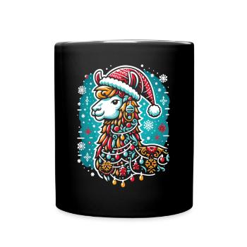 Lama festif : la magie de Noël - Mug uni - noir - Devant