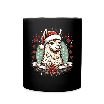 Llama in Christmas Robe: Festive Joy - Full Colour Mug - black - Front