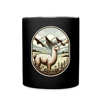 Lama-Trek: Wandern mit Aussicht - Tasse einfarbig - Schwarz - Vorne