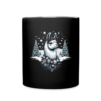 Winterwunder Lama: Schneeflocken Zauber - Tasse einfarbig - Schwarz - Vorne