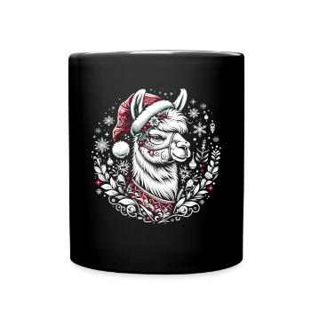 Lama dans le rêve de flocon de neige : Splendeur festive - Mug uni - noir - Devant