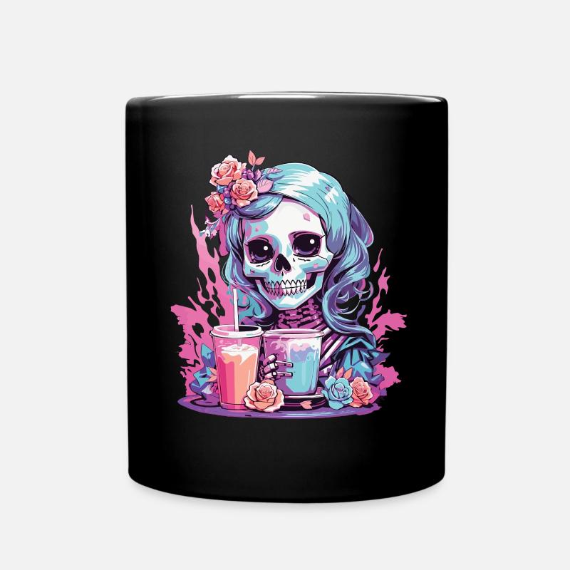 Kawaii Pastel Goth Skull Milkshake Design - Tasse einfarbig - Schwarz