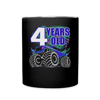 4th Birthday Monster Truck Power - Full Colour Mug - black - Front