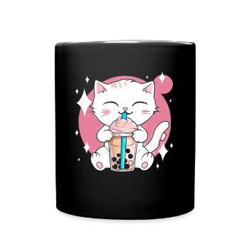 Kawaii Bubble Tea Cat Boba Milk - Full Colour Mug - black - Front