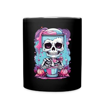 Kawaii Goth Pastel Skeleton Milkshake Design - Full Colour Mug - black - Front