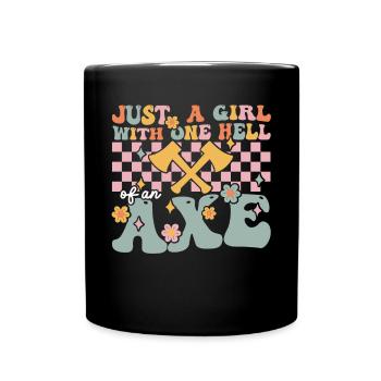Groovy Axtwerfendes Mädchen - Tasse einfarbig - Schwarz - Vorne