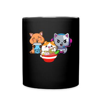 Cat Boba Tea Bubble Tea Gaming Gamer Ramen Anime - Tasse einfarbig - Schwarz - Vorne