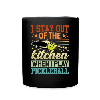 Je reste en dehors de la cuisine quand je joue au pickleball - Mug uni - noir - Devant