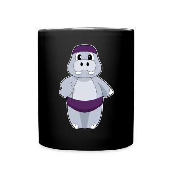 Été du bonnet de baignade hippopotame - Mug uni - noir - Devant