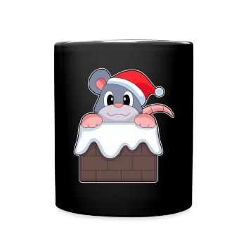 Maus Weihnachten Weihnachtsmütze - Tasse einfarbig - Schwarz - Vorne