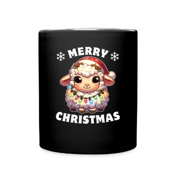 Père Noël chapeau Noël guirlandes lumineuses mouton - Mug uni - noir - Devant