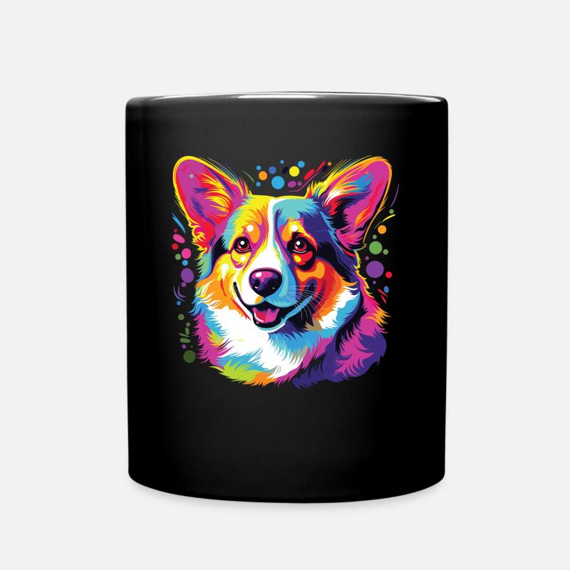 Wasserfarben Farbenfroher Corgi - Tasse einfarbig - Schwarz