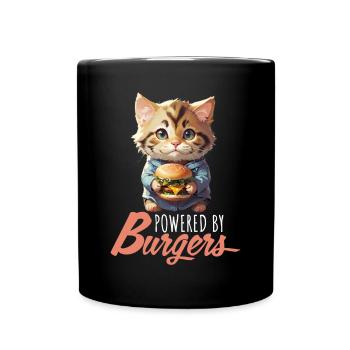Powered by Burgers Funny Cat - Full Colour Mug - black - Front