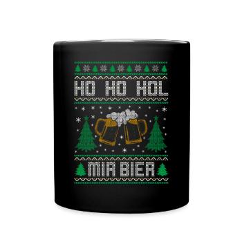 HO HO HOL MIR BIER | Ugly Christmas Weihnachten - Tasse einfarbig - Schwarz - Vorne
