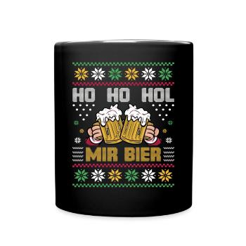 HO HO HOL MIR BIER - Ugly Christmas Weihnachten - Tasse einfarbig - Schwarz - Vorne