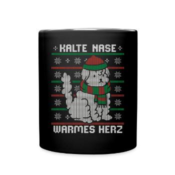 KALTE NASE WARMES HERZ Ugly Christmas Design Hund - Tasse einfarbig - Schwarz - Vorne