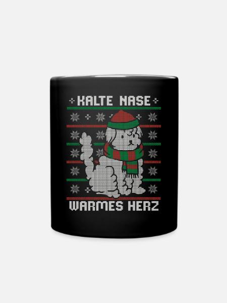 KALTE NASE WARMES HERZ Ugly Christmas Design Hund - Tasse einfarbig - Schwarz