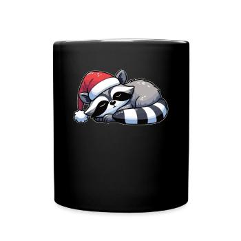 Santa Hat Christmas Sleeping Raccoon - Full Colour Mug - black - Front