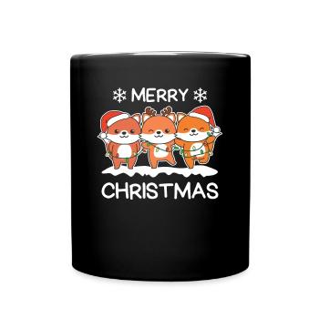 Merry Christmas Fox Christmas Eve Foxes - Full Colour Mug - black - Front