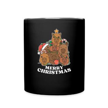 Frohe Weihnachten Capybara Heiligabend - Tasse einfarbig - Schwarz - Vorne