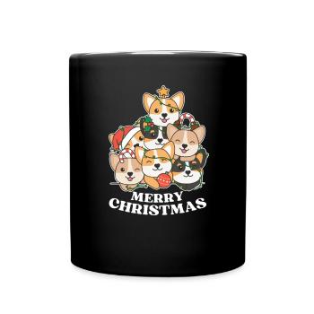 Joyeux Noël Corgi Chiens de la veille de Noël - Mug uni - noir - Devant