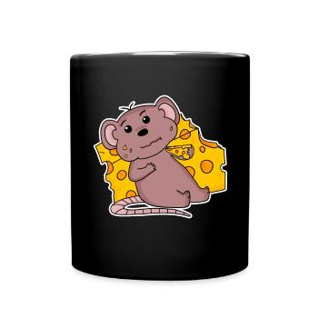 Mouse motif with cheese - Full Colour Mug - black - Front