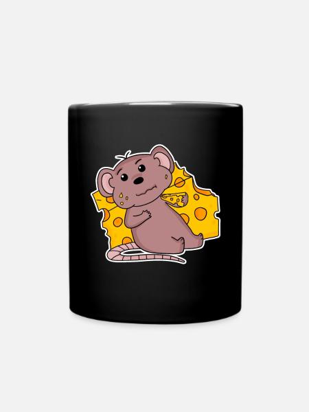 Maus Motiv mit Käse - Tasse einfarbig - Schwarz