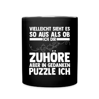 Puzzlefan Puzzler Puzzleteile Puzzle - Tasse einfarbig - Schwarz - Vorne