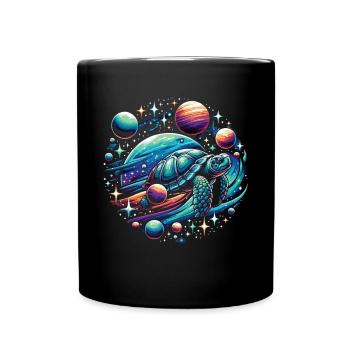 Astronomische Schildkröte: Planetenabenteuer - Tasse einfarbig - Schwarz - Vorne