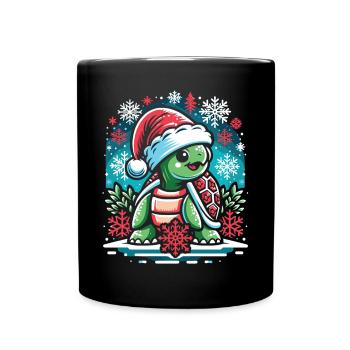 Merry Christmas Turtle: Santa Hat Joy - Full Colour Mug - black - Front