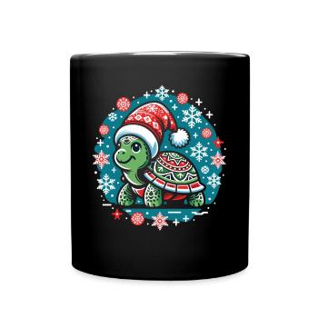 Schildkröte im Winterwunderland: Schneeflockentanz - Tasse einfarbig - Schwarz - Vorne