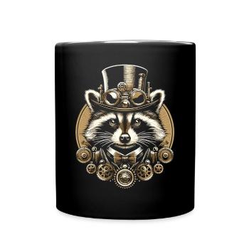 Steampunk Raccoon : Aventures mécaniques - Mug uni - noir - Devant