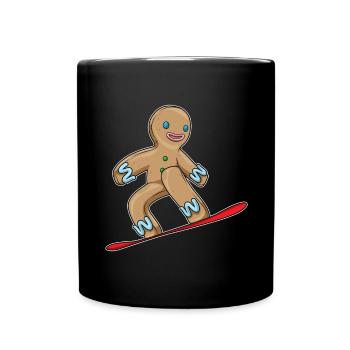 Gingerbread Man Christmas Snowboard - Full Colour Mug - black - Front