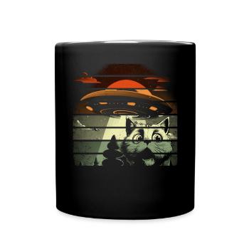 Lustige Katzen -Selfie Ufos Alien Spaceship Kitty - Tasse einfarbig - Schwarz - Vorne