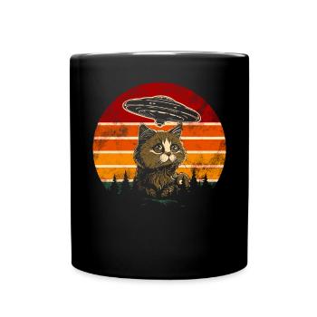 Lustige Katzen -Selfie Ufos Alien Spaceship Kitty - Tasse einfarbig - Schwarz - Vorne