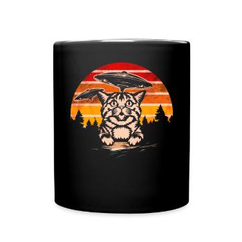 Lustige Katzen -Selfie Ufos Alien Spaceship Kitty - Tasse einfarbig - Schwarz - Vorne