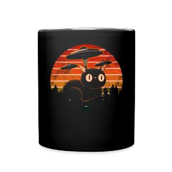 Lustige Katzen -Selfie Ufos Alien Spaceship Kitty - Tasse einfarbig - Schwarz - Vorne