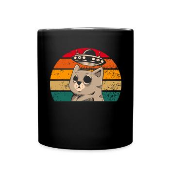 Lustige Katzen -Selfie Ufos Alien Spaceship Kitty - Tasse einfarbig - Schwarz - Vorne